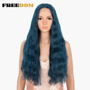 FREEDOM Synthetische Spitzeperücken Lange Natürliche Welle 30 Zoll Omber Blue Rainbow Color Pink Hair Perücken Hitzebeständige Faser Cosplay Perücken