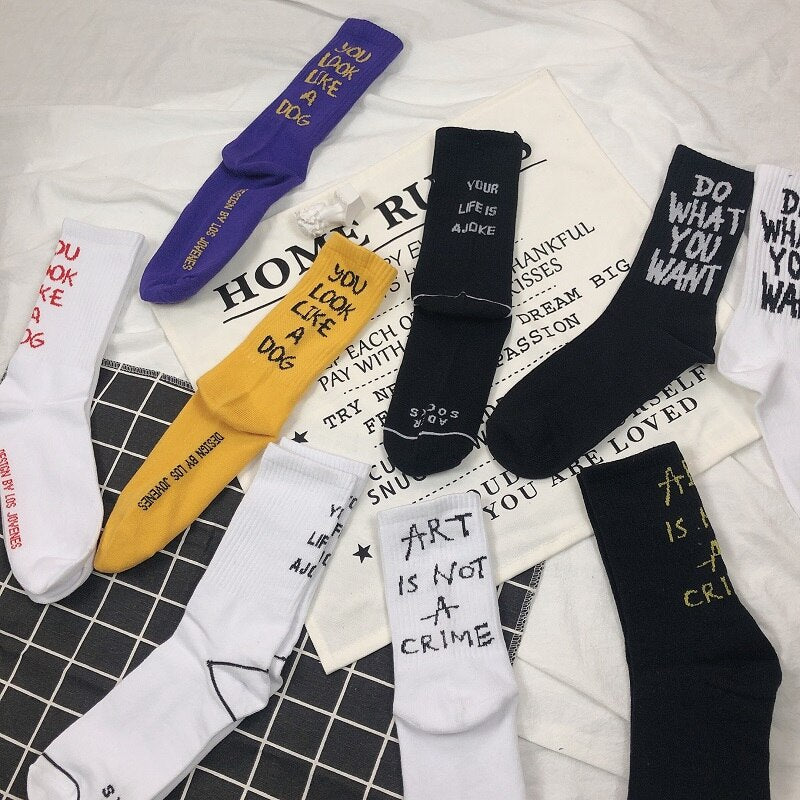 Women Letter Vintage Patterned Harajuku Socks Fashion Funny Skateboard Cool Socks For Female Casual Cotton Short Hipster Sox