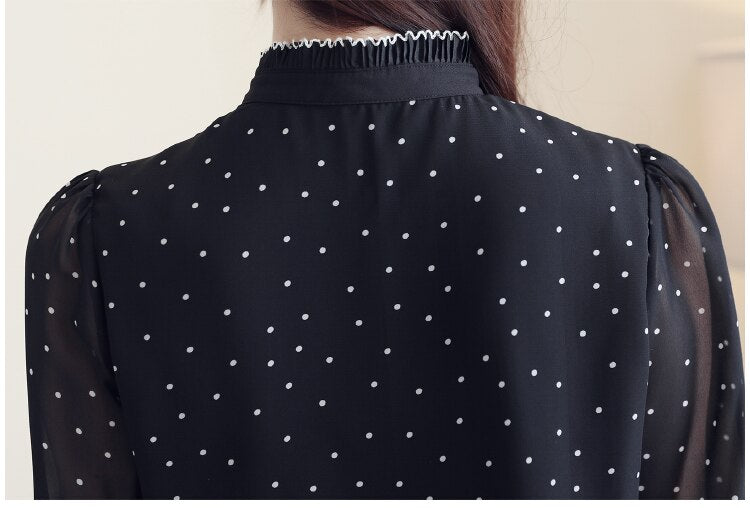 blusas mujer de moda 2022 women blouses Long sleeve black dot white Chiffon blouse women shirts  womens tops and blouses 2261 50