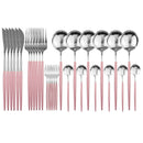 JANKNG 30pcs Black Gold Dinnerware Set Stainless Steel Flatware Set Cake Fork Spoon Knife Silverware Tableware Set Cutlery Set