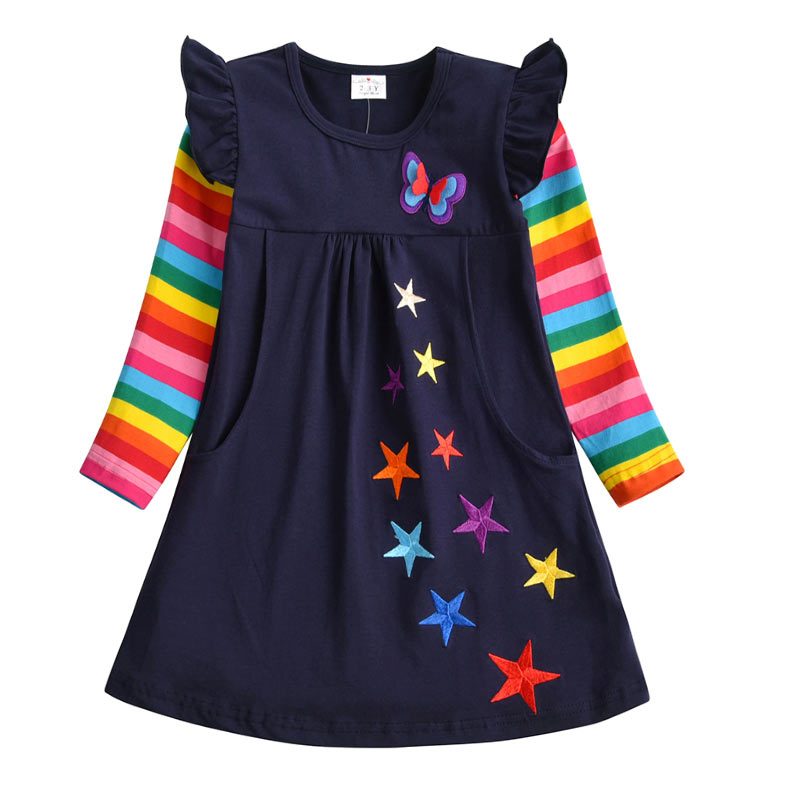 DXTON Winter Kinder Kleider Für Mädchen Fliegen Ärmel Einhorn Kinder Kleid Stern Streifen Kleinkind Baumwolle Kleidung Kausal Mädchen Kleid