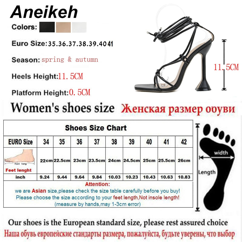 Aneikeh, zapatos de verano para mujer, sandalias básicas de Pu a la moda, tacones de punta cruzados, zapatos de tacón con cordones para fiesta, talla 35-42, negro, blanco, albaricoque