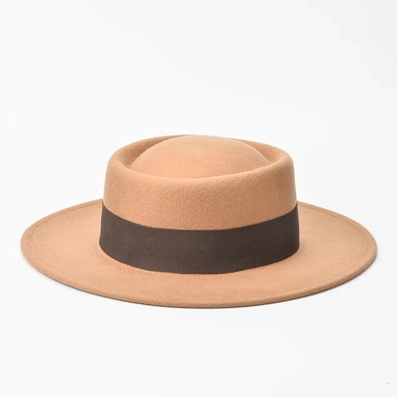 Sombrero Fedora VRIGINER de alta calidad para Otoño e Invierno para mujer, sombrero grande de lana de 100% a la moda para mujer, sombrero plano de ala ancha para mujer para invierno