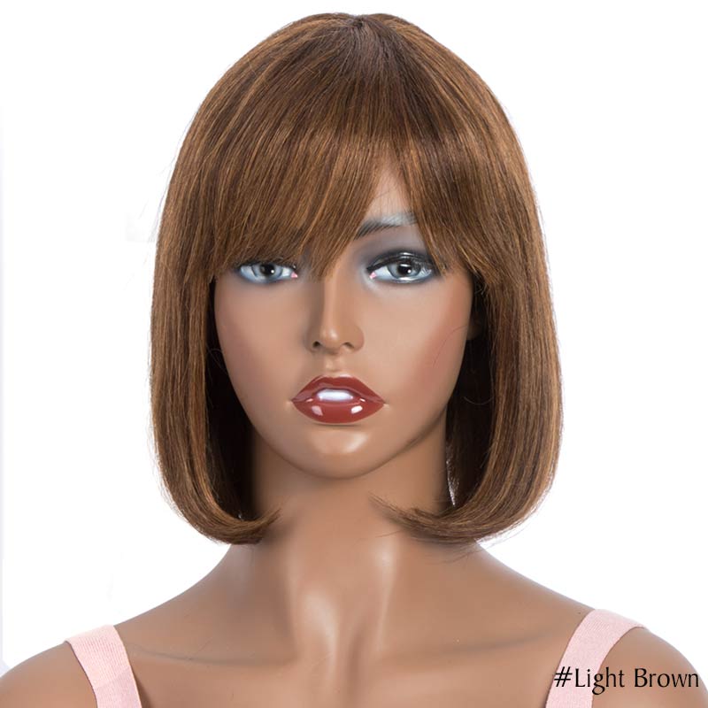 Short Bob Wig With Bangs Straight Brazilian Remy Hair Wigs For Women Human Hair Glueless Full Machine Made Cheap Human Hair Wigs