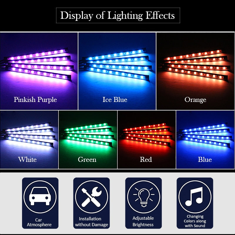 Led Car Interior Backlight With Usb Cigarette Lighter Ambient Atmosphere Mood Light Rgb Remote App Auto Foot Decorative Lamp