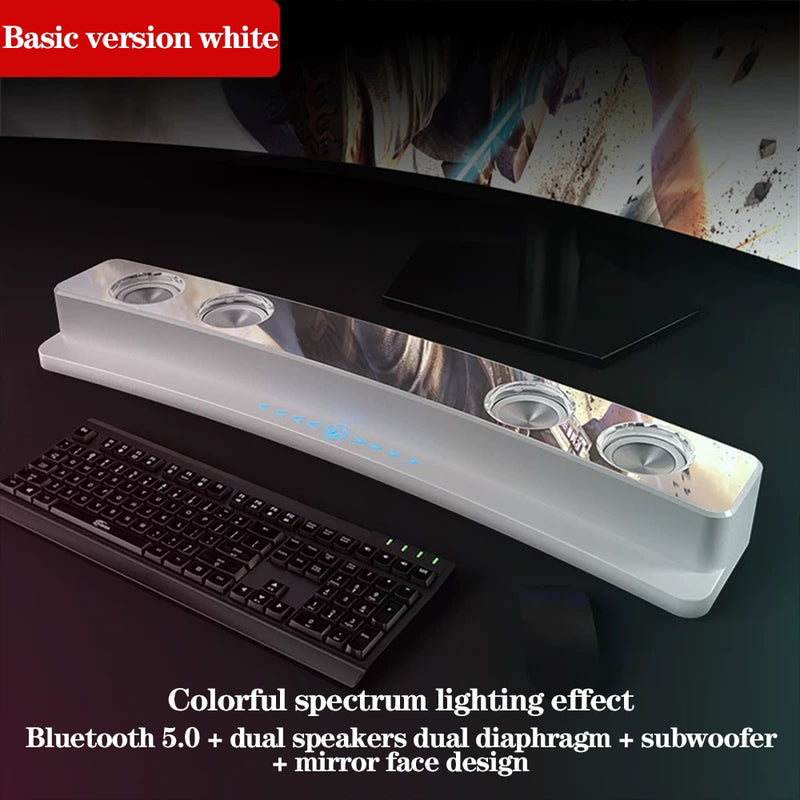 Clock Bluetooth Wireless Game Speaker soundbar 3D Stereo Subwoofer,Computer Loudspeaker with light,soundbar for tv home theater