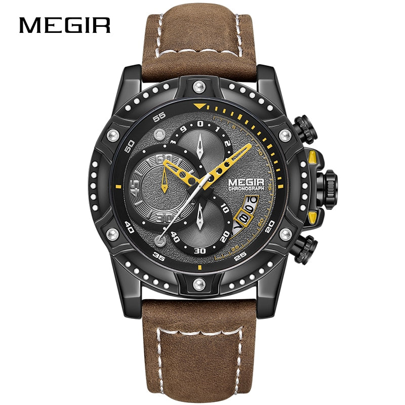 MEGIR Creative Quartz Wristwatch Men Watch Waterproof Leather Men&