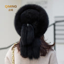 Winter Real Fox Fur Hats For Women Winter Stylish Russian Thick Warm Beanie woman Hat Natural Fluffy Fur Caps With Tail