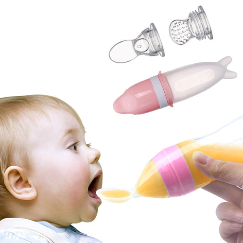 50ML Cartoon Dolphin Baby Feeding Bottle Safe Milk Fruit Vegetables Newborn Silicone Feeding soft Spoon  Baby Training Feeder
