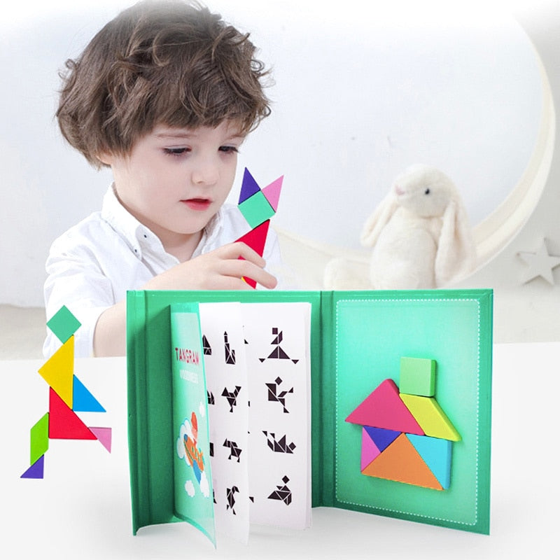 Magnetic Tangram Puzzle Book Educational Toys For Children Portable Baby Toys Kid Montessori Learning Intelligence Jigsaw Wooden