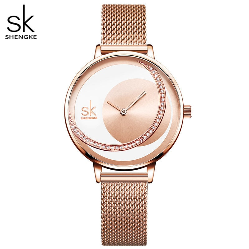 Shengke Crystal Damenuhr Luxusmarke Damenuhren Original Design Quarz Armbanduhren Kreative Uhr für Frauen