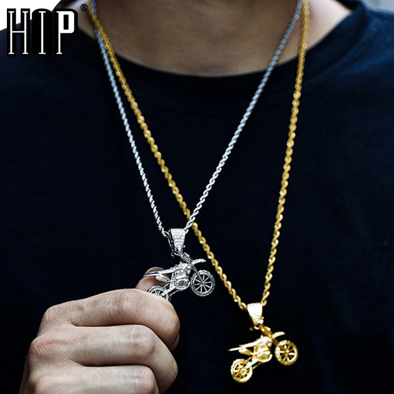 HIP Hop Full AAA Iced Out Bling CZ Cubic Zircon Copper Cool Motorcycle Pendants &amp; Necklaces For Men Jewelry Wholesale