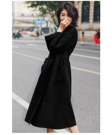 New High Quality Luxury Cashmere Coat Fall Spring Outerwear Female Wool Coat Loose Oversize Women&