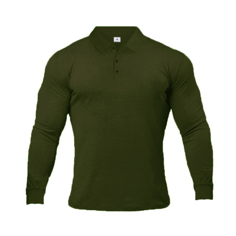 Polos de marca de manga larga para hombre de algodón sólido Fitness para hombre Slim Fit moda otoño transpirable Polo