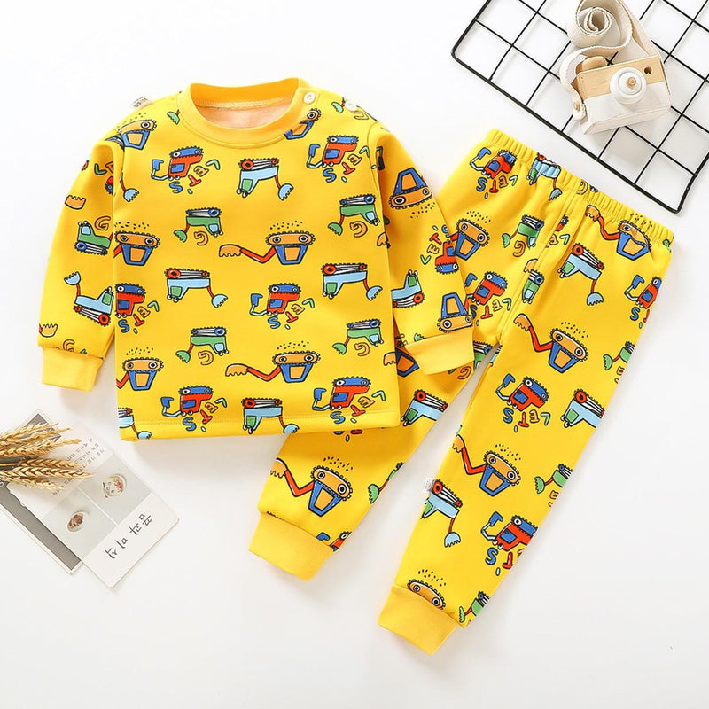 Conjunto de ropa interior térmica para niños 6t ropa de dibujos animados para niños otoño invierno cálido más pantalones gruesos de terciopelo pijama térmico para niñas