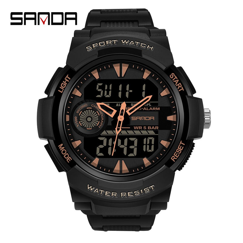 SANDA Watches For Men 50M Waterproof Clock Alarm reloj hombre Dual Display Wristwatch Quartz Military Watch Sport Mens Relogio