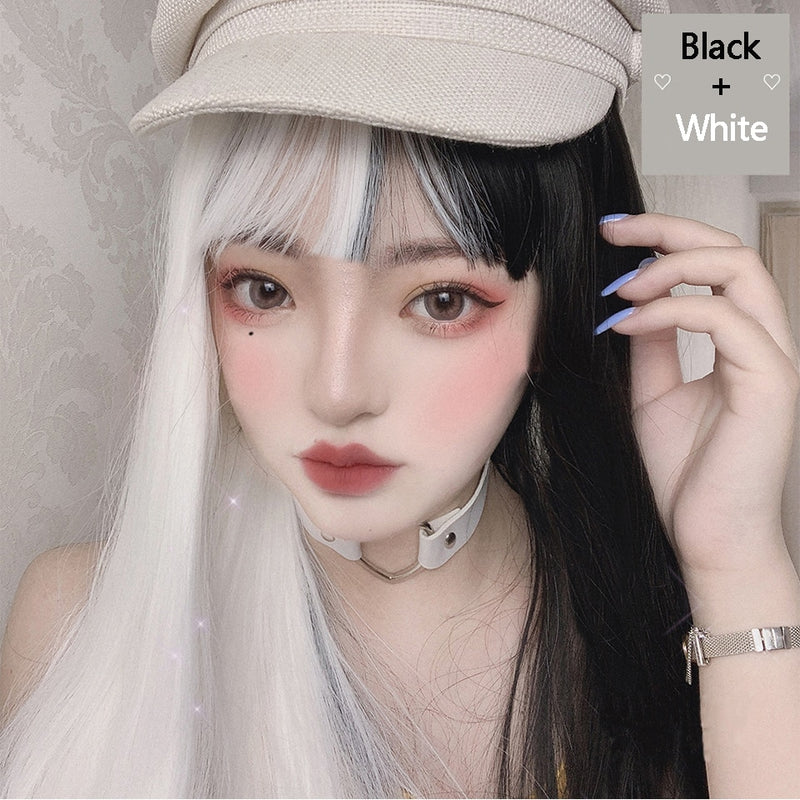 SHANGKE sintético rojo negro rubio blanco Lolita pelucas para mujeres peluca larga recta con flequillo Genshin Impact Cosplay peluca