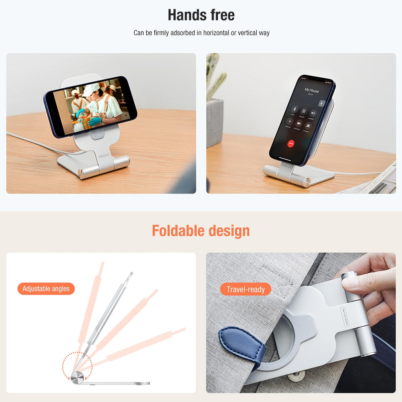 NILLKIN Magnetic Phone Charger Holder For iPhone 13 Pro Max Foldable Aluminium Alloy Phone Stand For iPhone 12 Pro Max