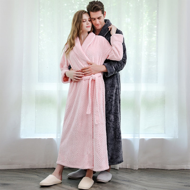 Herren Winter Plus Größe Lang Korallen Fleece Bademantel Kimono Warmer Flanell Bademantel Herren Gemütliche Roben Nacht Nachtwäsche Damen Morgenmantel