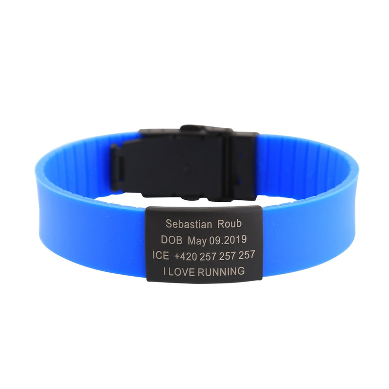 Child Kids SOS ID Safety Wristband Personalized Black Bracelet Baby Child Anti Lost Wrist Band Custom Engraved Silicone Armband