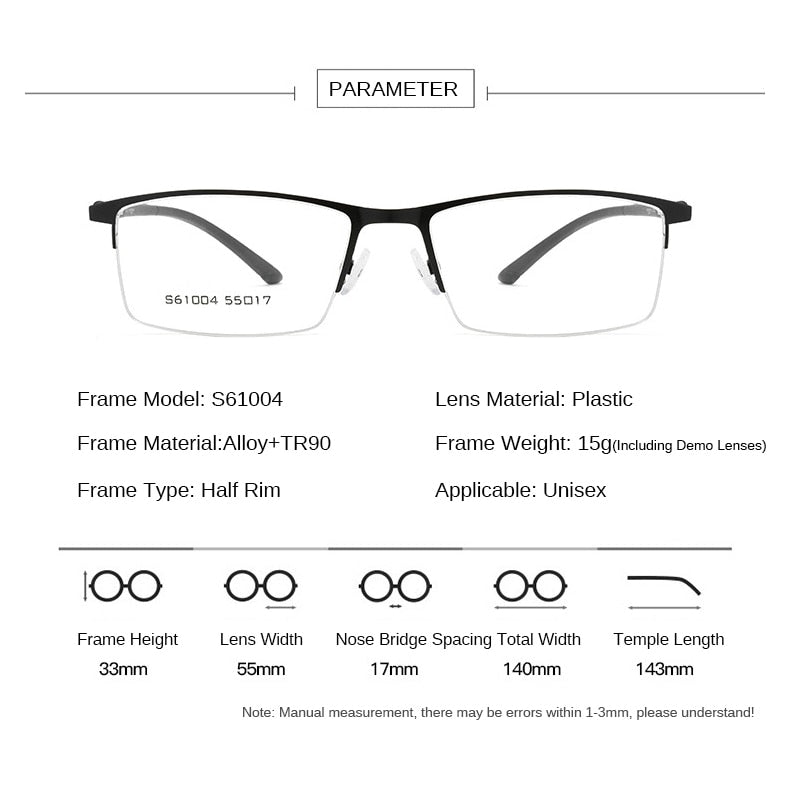 Gafas de negocios de medio borde para hombre, montura de gafas de aleación de Metal, gafas ópticas modernas a la moda, monturas graduadas para hombre