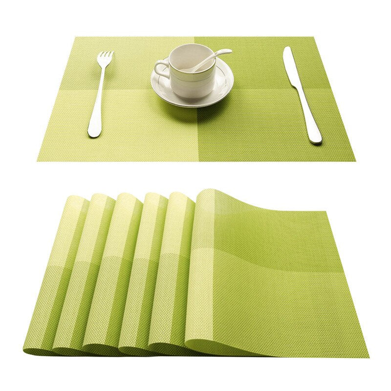 PVC-Bettwäsche-Tischsets für Tischset, kariertes Tischset, Tischset, Serviette in Küchenzubehör, Tasse, Weinmatte, Untersetzer, Orange, Grün