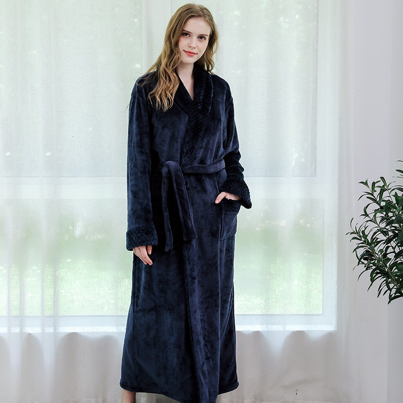 Damen Herren Winter Plus Size Flanell Robe Extra Lang Mit Kapuze Warmer Bademantel Liebhaber Dicker Kimono Bademantel Herren Morgenmantel Roben