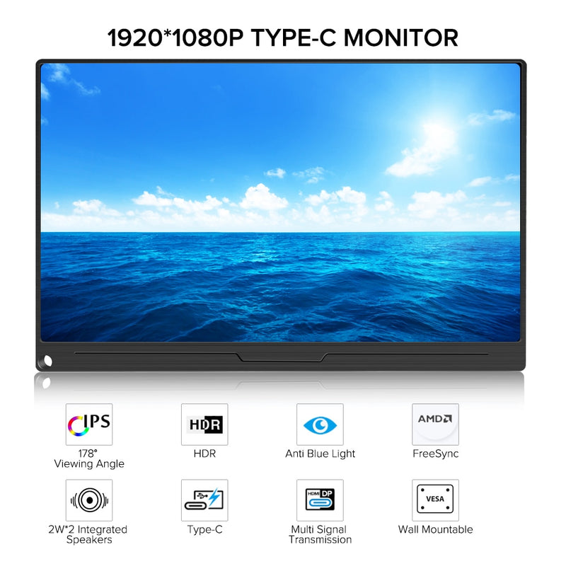 UPERFECT 15,6 Zoll FHD Monitor HDR 1920X1080 IPS HDMI Type-C Bildschirmanzeige Tragbarer Gaming Dsiplay PS4 Raspberry PC Computer