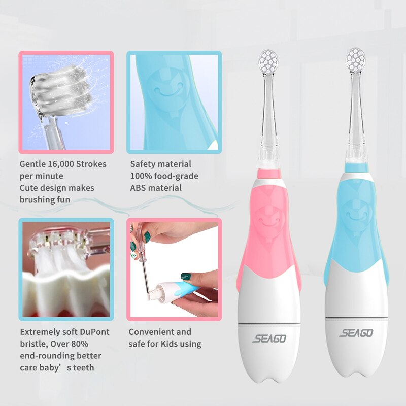 Seago Kids Sonic Electric Toothbrush 2 Mins Smart Timer Children Sonic Tooth Brush Colorful Led Light Brush Waterproof  Gift
