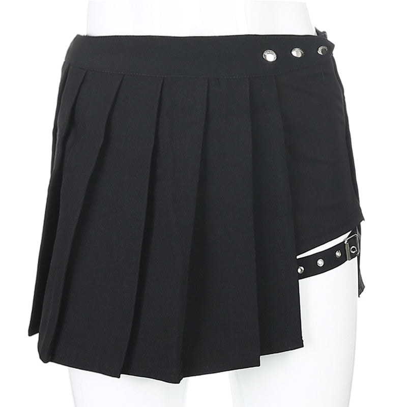 Sweetown Goth Rave  Aesthetic Pleated Skirts Woman Dark Academia Girl Gothic Clothes Black High Waist Mini Skirt Punk