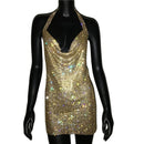 The Vesper | Rhinestone-Crystal Halter Mini Dress — Deep V Backless
