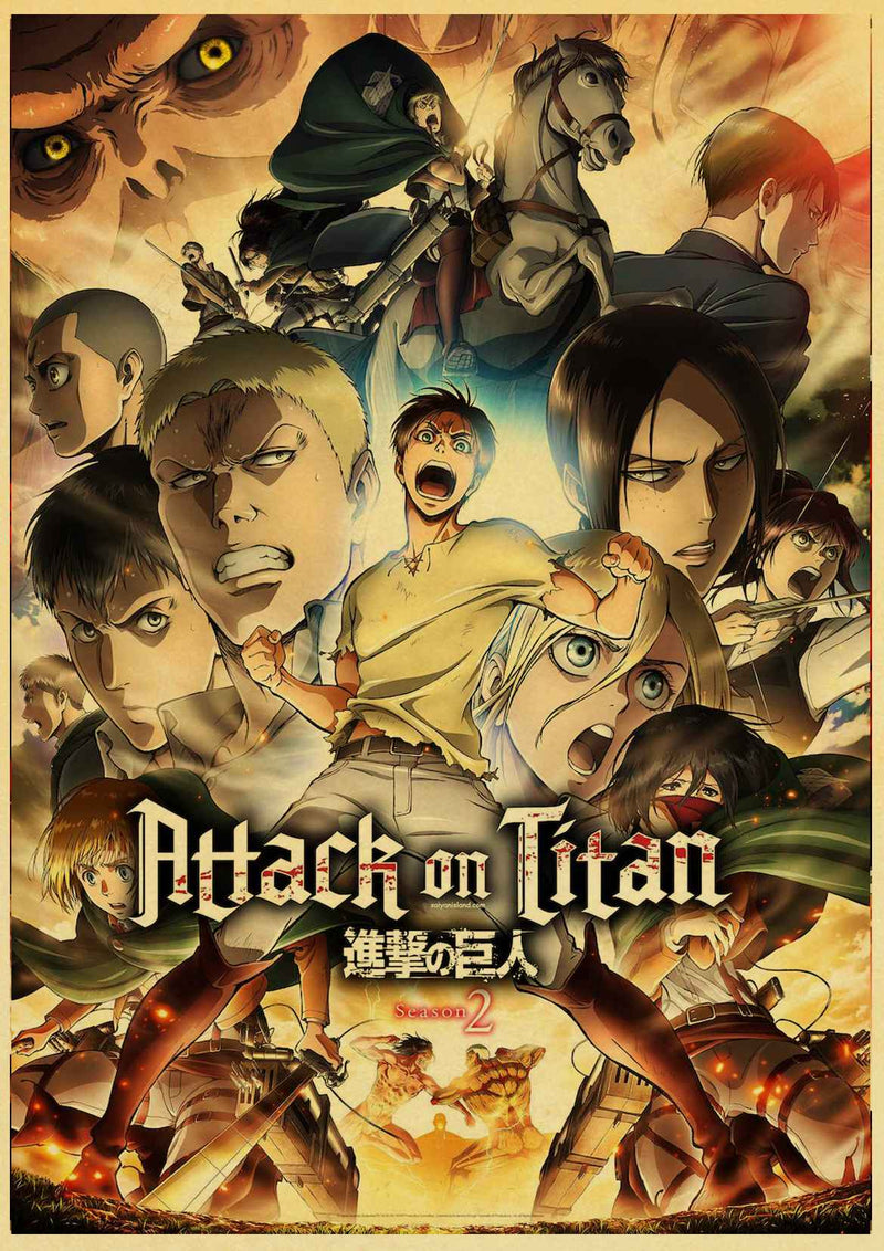 Janpnese Anime Attack on Titan Retro-Poster Kraftpapier und hochwertige Drucke Home Room Bar Wall Decor Poster Art Painting