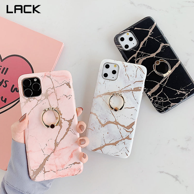 LACK Luxury Diamond Ring Shiny Gold Line laser marble Cases For iphone 13 14Pro Max 12 13 Pro 11 Soft Stand Cover