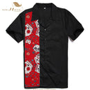 SISHION L-2XL  Men Shirt ST110 Short Sleeve Black Red Rockabilly Cotton Casual Bowling Shirts for Men camisa masculina