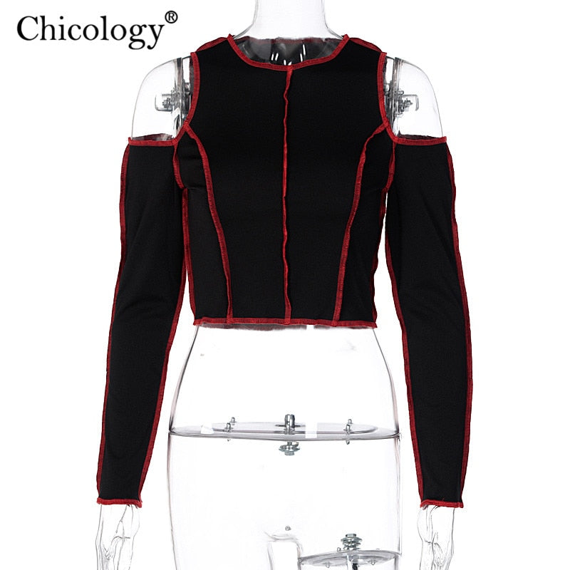 Chicology Goth Hollow Out Fashion Tshirt Women Long Sleeve Crop Top T Shirt 2020 Winter Fall Clothes Punk Streetwear Gothic Tee