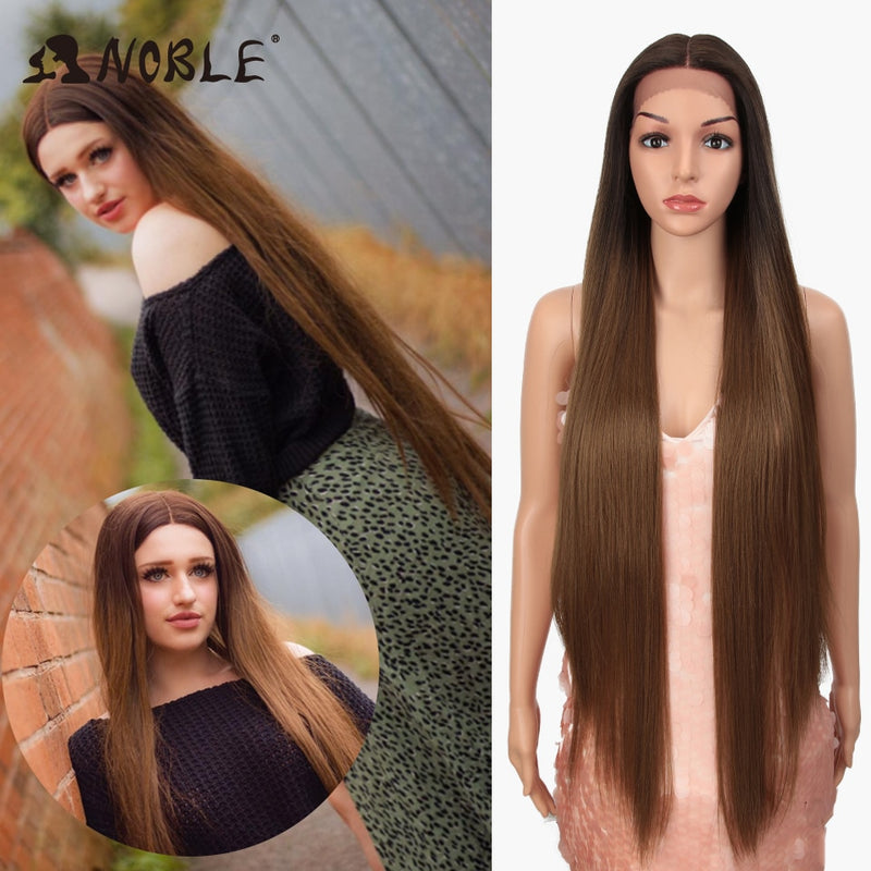 Noble Cosplay Wigs For Black Women Straight Synthetic Lace WIg 38 Inch Ombre Blonde Lace Wig Cosplay Blonde Synthetic Lace Wig