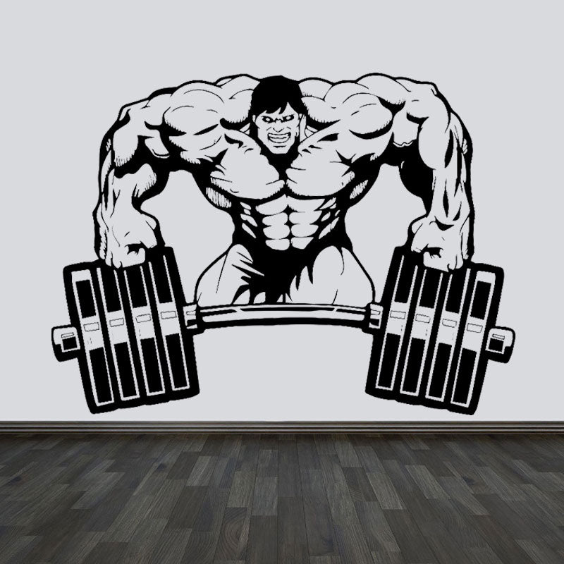 Bodybuilder Gym Fitness Coach Sport Muscles Wall Sticker Vinyl Weightlifting Dumbbells Decal Mural Art Decor Gym Club Mural S010
