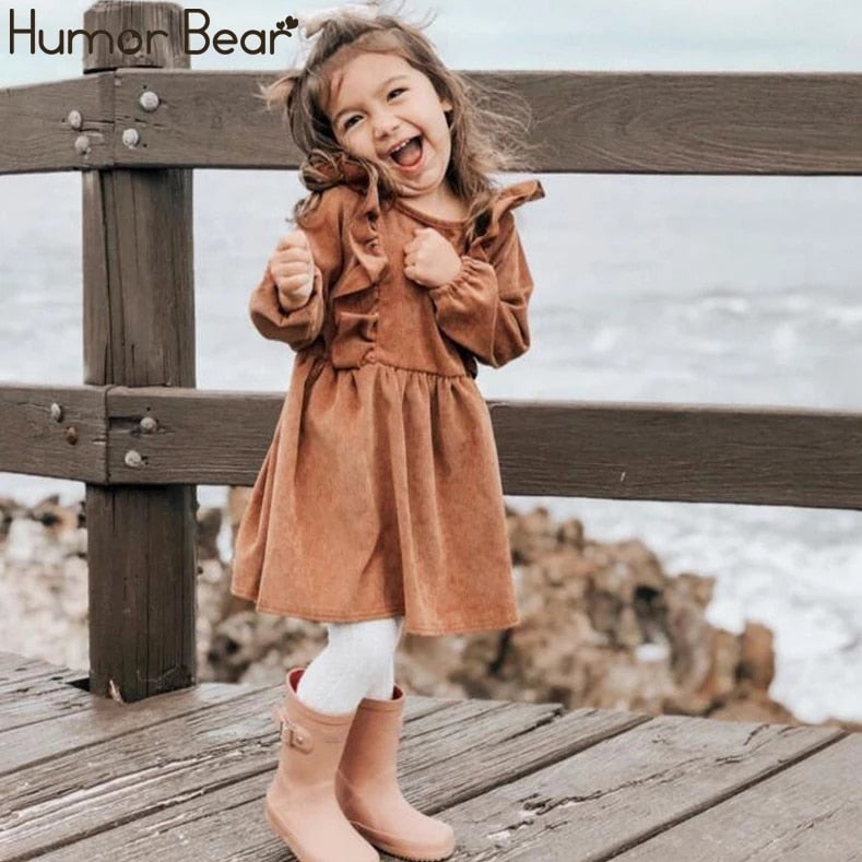 Humor Bear Otoño Invierno niño niña vestido de manga larga de algodón volantes princesa vestido niños pana plisado moda bebé vestido