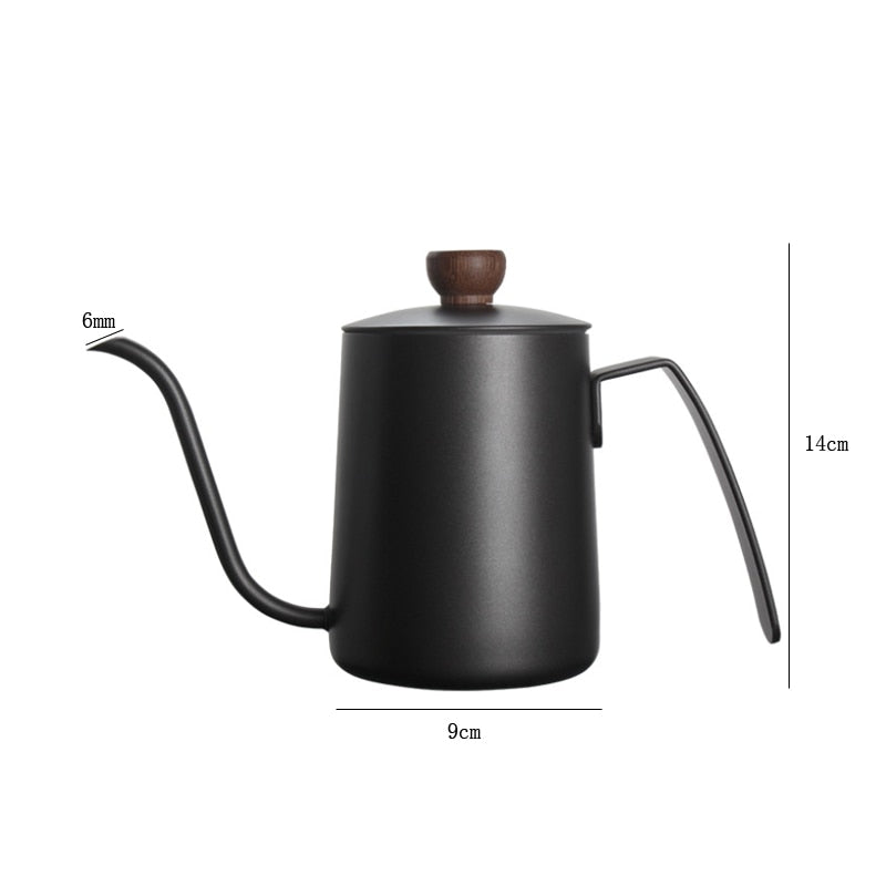 600ML Stainless Steel Mounting Bracket Hand Punch Pot Coffee Pots With Lid Drip Gooseneck Spout Long Mouth Coffee Kettle Teapot