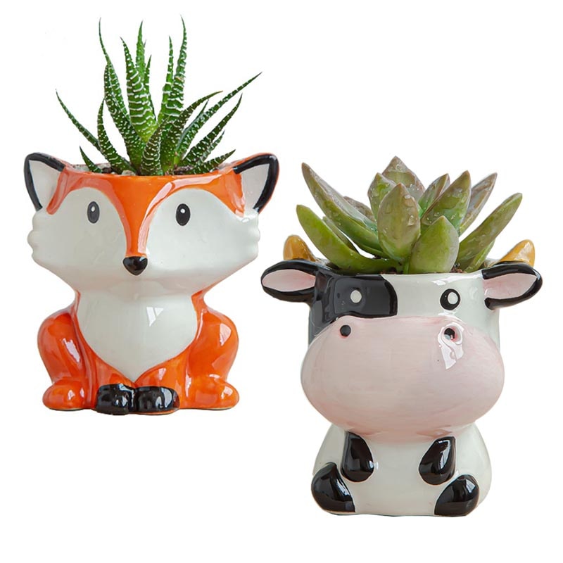 Nordic New Style Ceramic Animal Flower Pot Cartoon Zebra Sheep Cow Head Mini Pot Succulents Plants Bonsai Pots Home Decoration