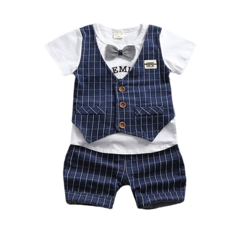 New Summer Newborn Baby Boys Clothes Children Gentleman Tie T-shirt Shorts 2Pcs/Set Toddler Cotton Girls Clothing Kids Tracksuit