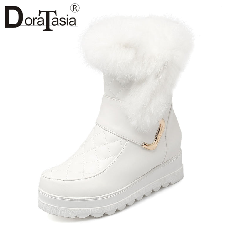 DORATASIA Neue Winter 34-43 Lässige Flache Plateau Schneestiefel Damen Warme Fell Plateau Booties Damen Höhe Erhöhende Schuhe Frau