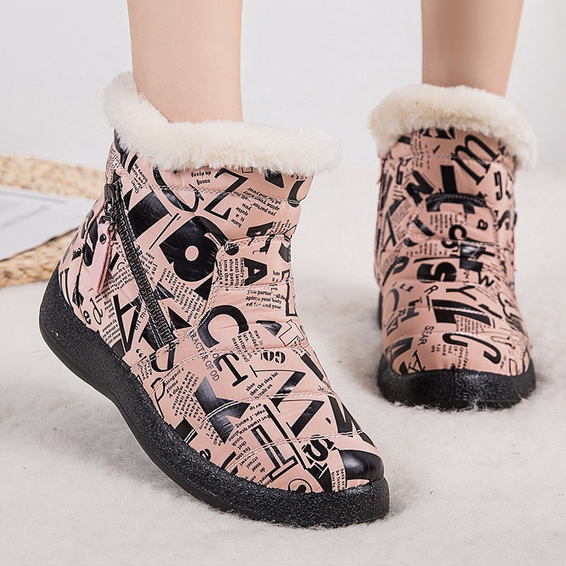 Botas de Mujer 2020, zapatos de invierno impermeables a la moda para Mujer, Botas de nieve con cremallera, Botas de invierno, tacones bajos, Botas tobilleras para Mujer de talla grande