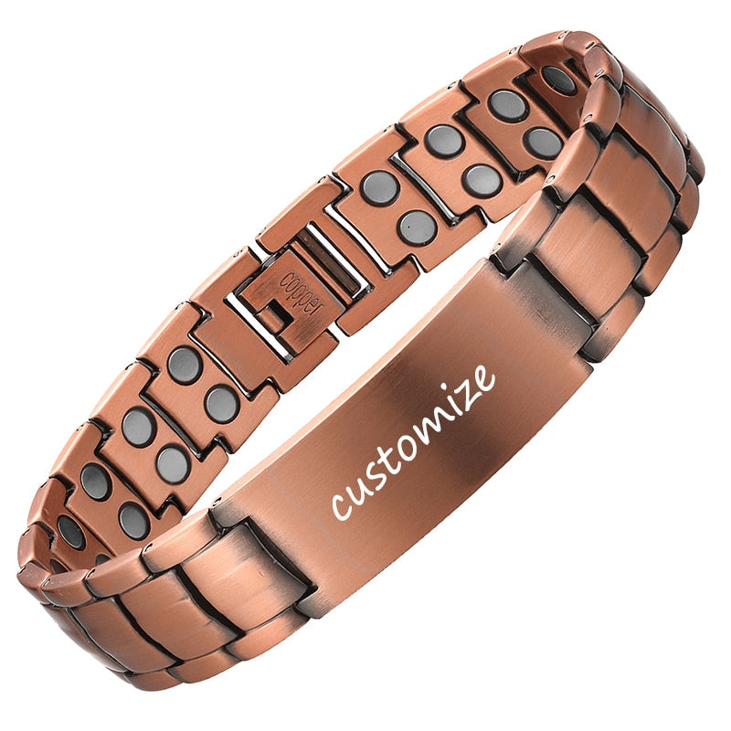 Copper Magnetic Bracelet Personalize ID Name Bracelets for Men Women Adjustable Wristband Bracelet Bangle Metal Jewelry Gift