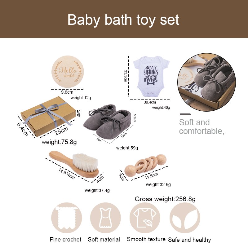 4pcs/set Baby Bath Toy Set Solid Color Cotton Blanket Baby Milestones Brush Rattle Bracelet Baby Bath Gift Products For Kids