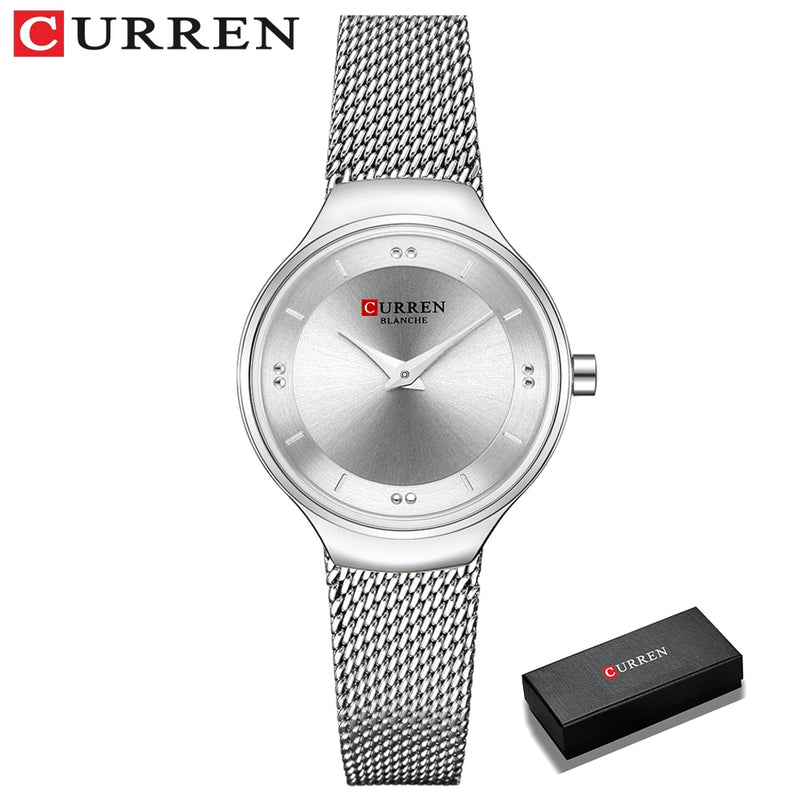 Elegant Women Watches CURREN Fashion Quartz Stainless Steel Mesh Watch Female Simple Wristwatch for Ladies Clock reloj mujer