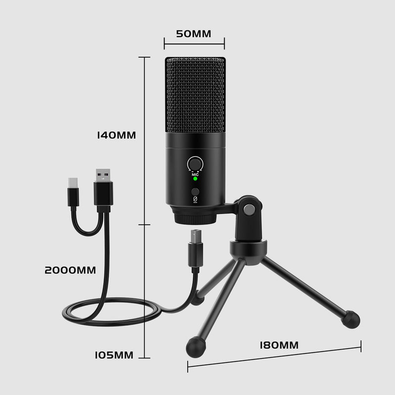 FIFINE 192KHz/24bit USB&amp;Type-C Microphone with Mute Button  Gain Control Condenser PC MIC for Cardioid Studio Recording-K683A