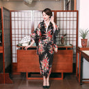 Onesize Female Japanese Kimono Bathrobe Gown V-neck Satin Evening Party Prom Gown Vintage Cosplay Costume Full Sleeve Gown