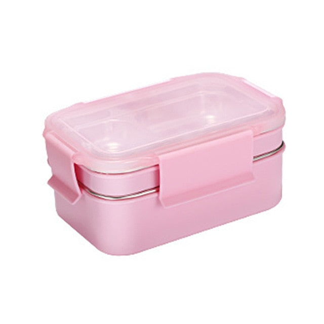 Japanese Kids Adult Lunch Box Double Layer Water Injection Heating 304 Stainless Steel Student Bento Box Lunchbox Food Container