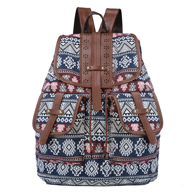 New style backpack retro pattern canvas female bag fashion travel drawstring backpack multifunctional student school bag